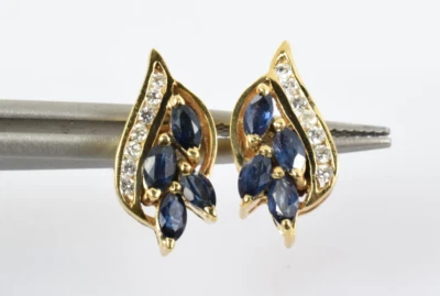 Sapphire and Diamond Cluster Stud Earrings in 14k Yellow Gold - Image 1 of 4