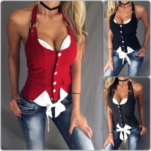 Para mujeres SEXY Corsé con botones Chaleco Halter con cremallera cinta satinada Bustier Calce ajustado Prenda para el torso - Imagen 1 de 16