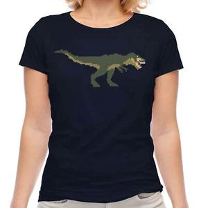 16 BIT T REX LADIES T-SHIRT TEE TOP GIFT RETRO DINOSAUR - Picture 1 of 21