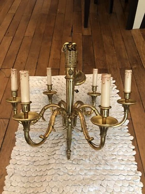 Grand Lustre en Bronze doré Style Louis XVI époque fin XIX ème 6 branches - Photo 1/4