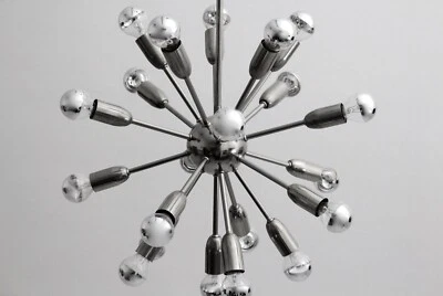 1950s Stile 20 Bracci Piccolo Riccio Lampadario Décor Ciondolo Sputnik Ottone - Immagine 1 di 4
