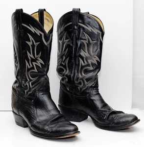 Tony Lama SZ 10 1/2D Black Western Cowboy Boots Y8116 Leather Boots Worn - Picture 1 of 8