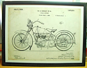 WS Harley Davidson Patent Wall Art Print Motorcycle Framed Collection 25x20" Vtg - Picture 1 of 12