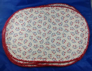 Vintage Set 6 Placemats Beige, Red, Blue Flowers Oblong, & Centerpiece - Picture 1 of 8