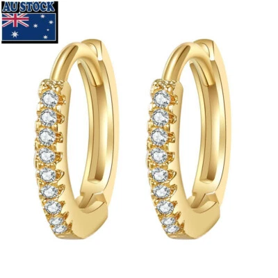 6/8/10/12mm Woman Man 18K Gold Plated Cubic Crystal Huggie Hoop Earring Clip - Изображение 1 из 3