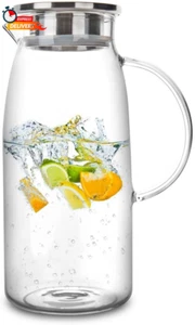 60 Ounces Glass Pitcher with Lid, Hot/Cold Water Jug, Juice and Iced Tea Beverag - Picture 1 of 12