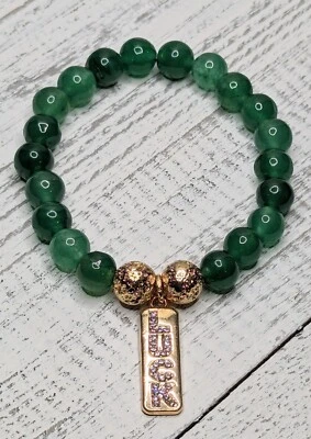 Pulsera Buena Suerte Aventurina Verde Y Lava Oro Joyería 7" Estiramientos Circulares  Foto 1 de 4