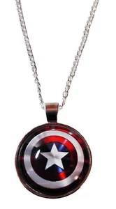 Marvel Comics CAPTAIN AMERICA Logo Shield Glass Dome Pendant on 20" Chain - Picture 1 of 1