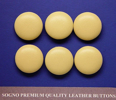 6 MADE IN USA  leather covered buttons, beige color genuine leather,metal loop  - Image 1 of 4
