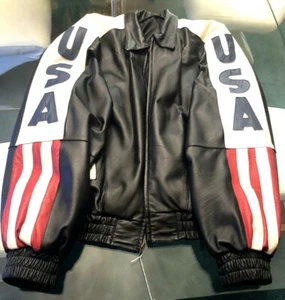 Vintage USA patriotische amerikanische Flagge Michael Hoban Echtlederjacke - Bild 1 von 3