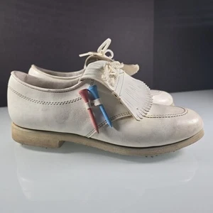Vintage Etonic Golf Shoes Womens Size 8.5 White Cute Spiked with Kilties & Tees - Picture 1 of 14