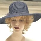 Navy Blue Hat with 2 ostrich clips one blue and white and one navy blue  Church 