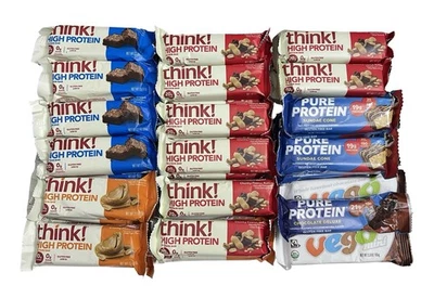 Think!, Pure Protein & Vego Protein Bars, Lot of 35 - BB: 01/14/2026+ - Image 1 of 4