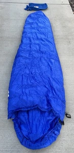 Vtg The North Face Blue Kazoo Brown Label Long Goose Down Mummy Sleeping Bag - Picture 1 of 14