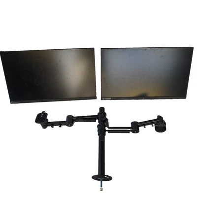 2x HP E27 G4 Monitor 27 Inch HDMI, Display and VGA Ports Full HD with dual arm - Image 1 of 4