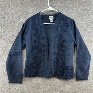 Chicos Women's Silk Jacket Size 1 Blue Long Sleeve Open Front - Picture 1 of 10