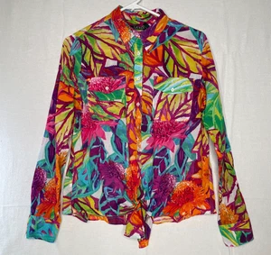 Lauren Ralph Lauren Shirt Womens Large Tropical Floral Button Up Cotton Blouse - Picture 1 of 10