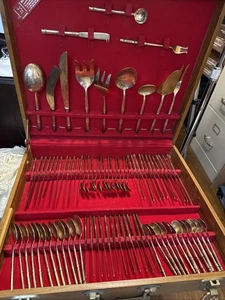 Vintage Bronze Nickel Flatware Set - 144 Pieces - Bamboo Handle - MCM - Picture 1 of 17
