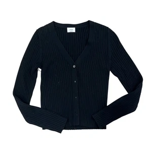 Cárdigan Wilfred Aritzia para mujer mediano negro acanalado tejido botón cuello en V suéter - Imagen 1 de 5