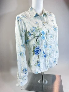 crazy horse liz claiborne Hemd mit Knopfleiste und Blumenmuster weiß und blau Größe M - Bild 1 von 10