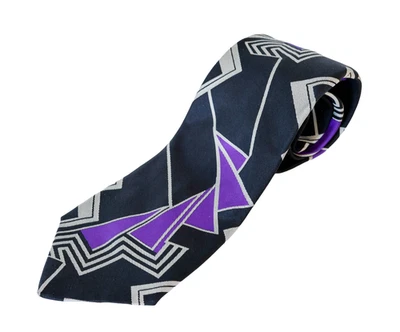 复古 90 年代 Ralph Lauren 紫色标签意大利丝绸几何领带职业豪华婚礼 — 第 1/4 张图片