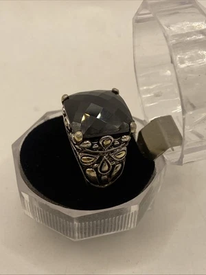 Anillo de plata de ley 925 de ónix negro, cuadrado grabado estilo gótico talla 6,5/14,2 g Foto 1 de 4