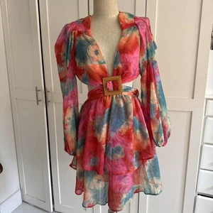 NWT Luxxel Tie Dye Dress Size Medium Elastic Waist - Picture 1 of 8