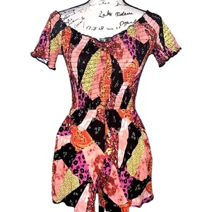 Nordstrom BP orange multi patchwork smocked romper small NWT - Picture 1 of 7