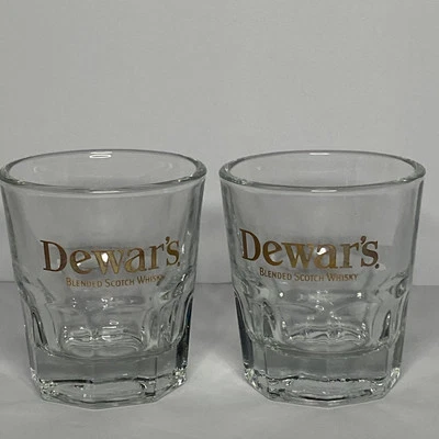 Dewar’s Blended Scotch Whisky Glasses Shot Rocks Heavy Bottom 3.5” High Set Of 2 - Image 1 of 4