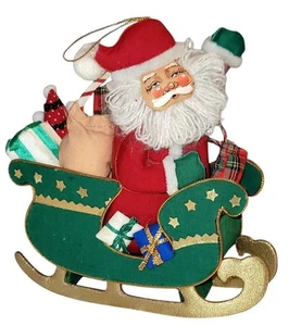 VTG CHRISTMAS ANNALEE ? SANTA IN HIS SLEIGH HANG TREE ORNAMENT w/ PRESENTS 7" - Picture 1 of 9