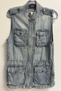 Lucky Brand Women's S Blue Military Denim Utility Vest 61% Cotton 39% Linen Zip - Picture 1 of 9