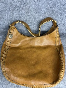 Ampere Schultertasche Damen braun Kunstleder Hobo Handtasche Nieten Boho Peitschenstich - Bild 1 von 7