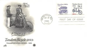 Vecchia bicicletta tandem 1890s FDC cover 1988 francobolli USA - Foto 1 di 2