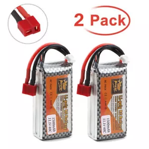 2Pcs 1500mAh 11.1V 3S LiPo Battery 40C Deans T Plug for RC Car Truck Airplane - Picture 1 of 8