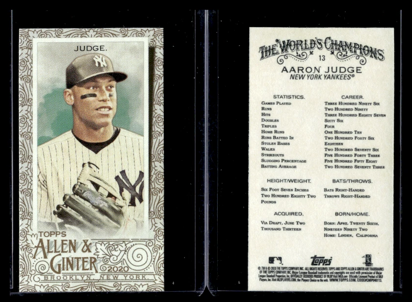 2020 Topps Allen & Ginter Mini Gold Border #13 Aaron Judge - Image 1 of 1