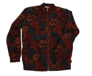 Women's Vintage Y2K 90's Leaves Bomber Jacket Size 10 Tall Jewel Tones Orange - Picture 1 of 12