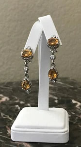 Judith Ripka Sterling Silver Genuine Citrine and Diamonique Dangle Drop Earrings - Picture 1 of 2