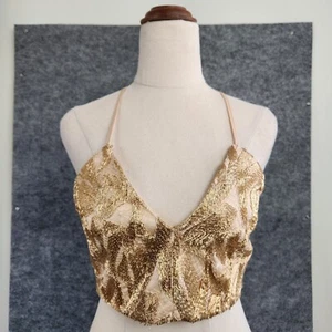 Alice McCall Wow Crop Top Womens 6 Gold Metallic Cropped Party Concert Festival - Picture 1 of 10