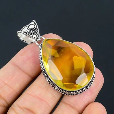 Lemon Topaz Gemstone Handmade 925 Sterling Silver Pendant Jewelry For Gifts - Image 1 of 4