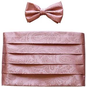 NUEVO en caja 100% poliéster paisleys Cummerbund y pajaritas conjunto boda rosa - Imagen 1 de 4