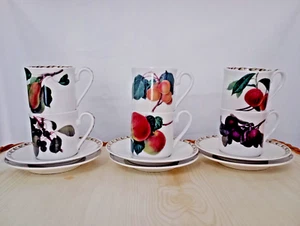 6 x Queens Coffee Cups Saucers RHS Royal Horticultural Society Fruit Mint Cond. - Picture 1 of 5