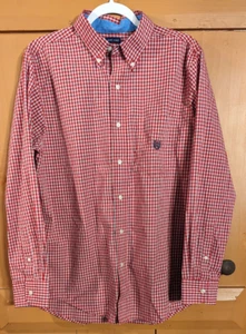 Chemise habillée boutonnée Chaps homme M carreaux rouges manches longues logo décontracté excellent état - Photo 1/8