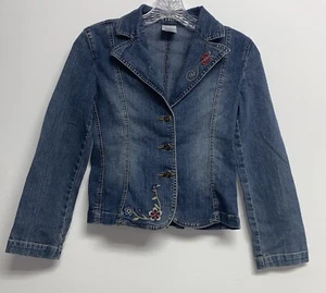 YMI Jean Jacket Juniors Size Large Y2K Embroidered Denim Blue Jean Jacket - Picture 1 of 11