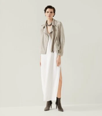 Jaqueta de Moto Brunello Cucinelli Feminina Couro Camurça com Miçangas Tamanho 42 W242 Nova com etiquetas US$ 6995 - Imagem 1 de 4