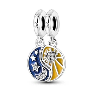 MULA Sun Moon Tai Chi Dangle DIY Charm CZ Für Frauen Armband 925 Versilbert - Bild 1 von 6