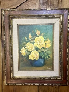 Artista vintage firmato Abram originale olio su tela incorniciato natura morta floreale 20x17 - Foto 1 di 17