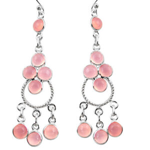 Memorial Day Sale 12.96cts Natural Pink Chalcedony Chandelier Earrings R37384