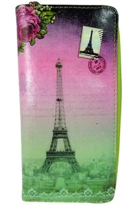 Lavishy Fall in Love in Paris Eiffel Tower Vintage Art Large Zip Around Wallet  - Picture 1 of 4