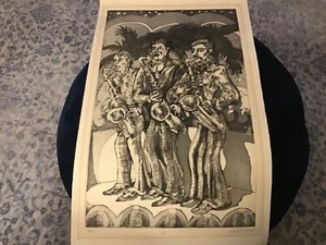 Gravur 2/50 1975 signiert Allie Bill Skelton von drei Männern spielen Saxophon 18” x 11” - Bild 1 von 6