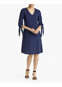 Lafayette 148 NY Kenna Split-Sleeve Finesse Crepe Dress Navy Blue Large NWT $498 - Picture 1 of 8